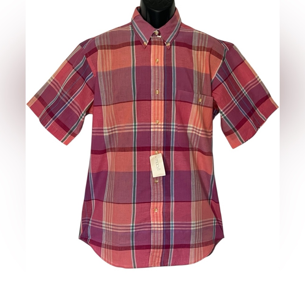 Vintage Chaps Ralph Lauren Madras Plaid Shirt Medium Short Sleeves Preppy Y2K
